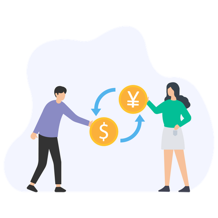 People Exchanging Currency  Illustration