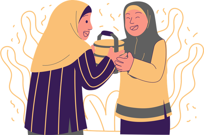 People exchanging food on occasion of Eid  Illustration