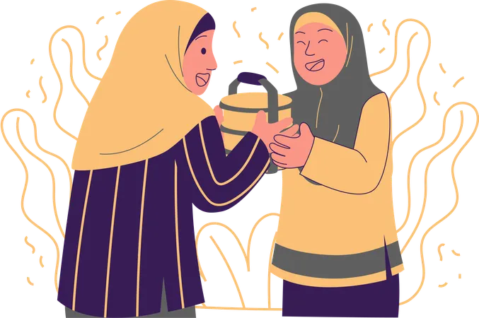 People exchanging food on occasion of Eid  Illustration