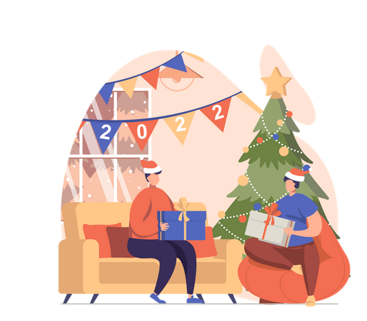 People Exchanging Gifts  Illustration