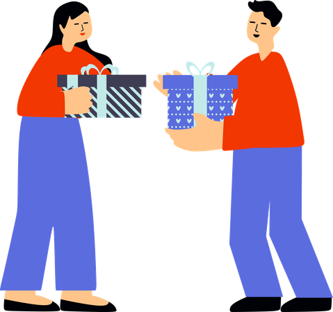 People exchanging gifts on Christmas day  Illustration