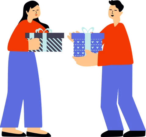 People exchanging gifts on Christmas day  Illustration