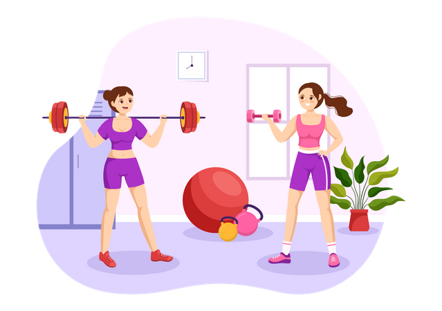 People Exercise Together Illustration