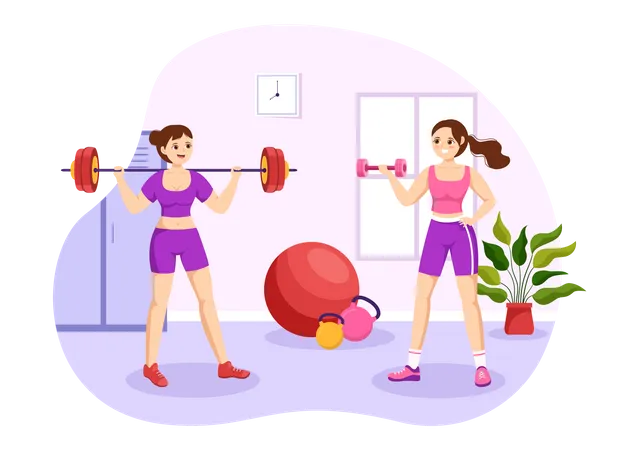 People Exercise Together Illustration