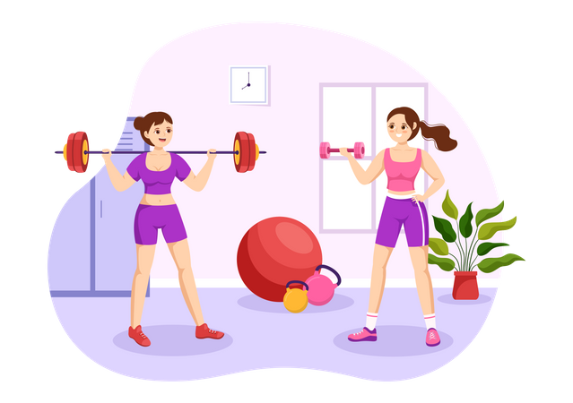 People Exercise Together  Illustration