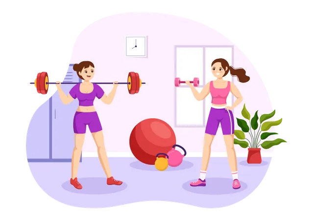 People Exercise Together  Illustration