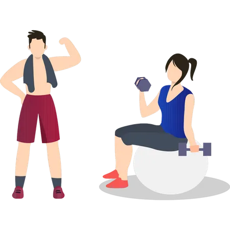 People exercising at gym  Illustration