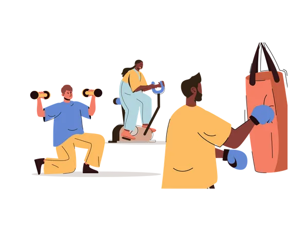 People exercising in gym Illustration