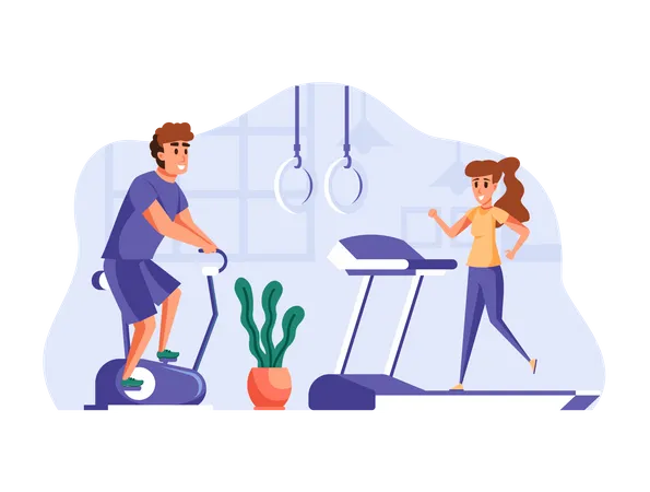 People exercising in gym  Illustration