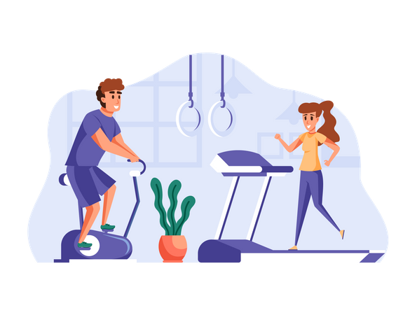 People exercising in gym  Illustration