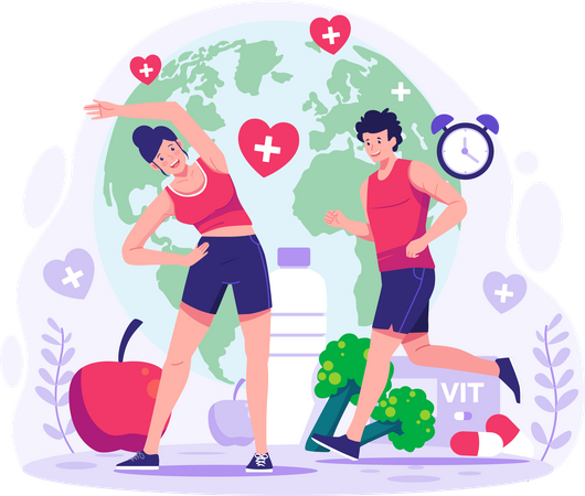 People exercising to stay healthy  Illustration