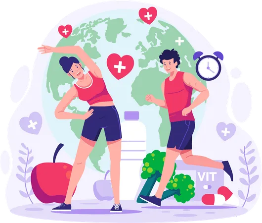 People exercising to stay healthy  Illustration