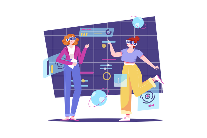 People experiencing metaverse ecosystem  Illustration