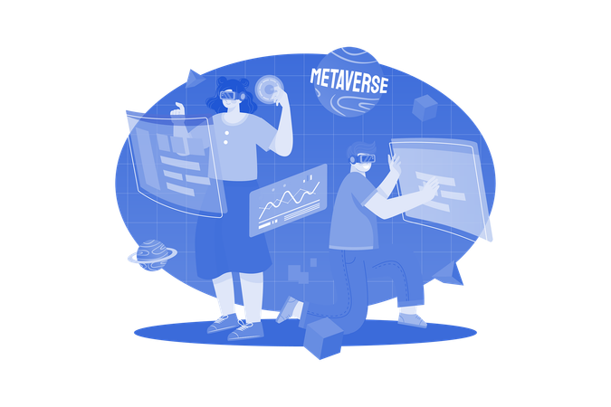 People experiencing metaverse ecosystem  Illustration