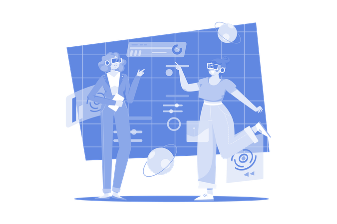 People Experiencing Metaverse Ecosystem  Illustration