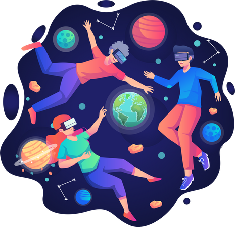 People experiencing space in VR  Illustration