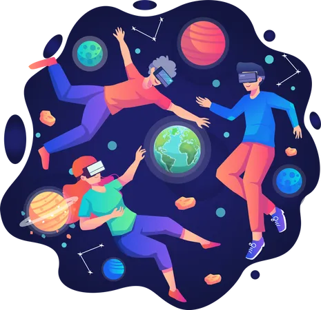 People experiencing space in VR  Illustration