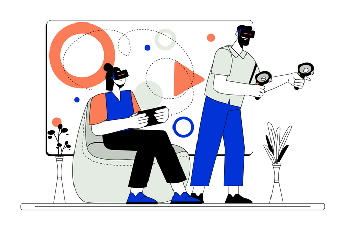 People experiencing VR technology  Illustration