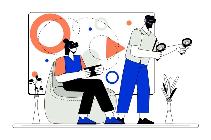 People experiencing VR technology  Illustration