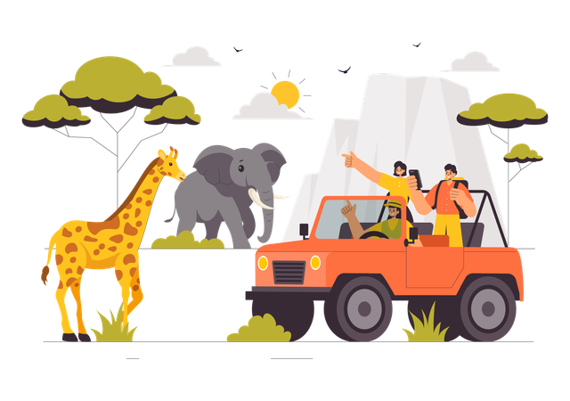 People experiencing wildlife safari  Illustration