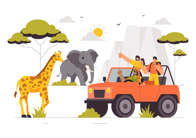 People experiencing wildlife safari  Illustration