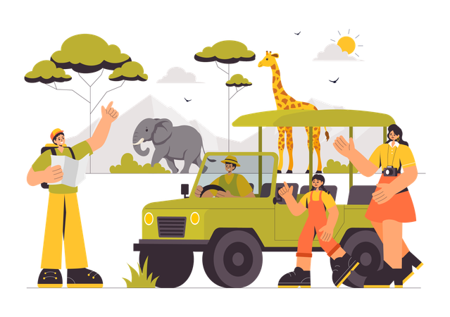 People experiencing wildlife safari  Illustration