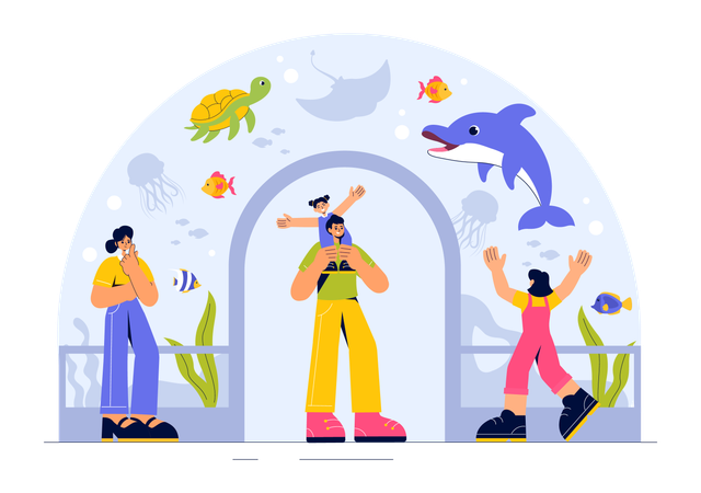 People exploring aquarium  Illustration