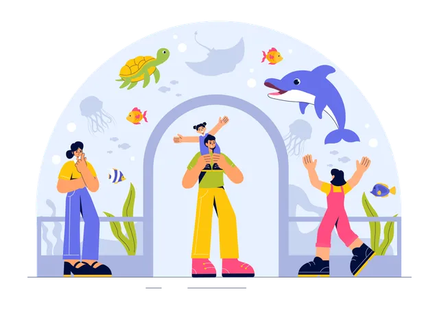 People exploring aquarium  Illustration