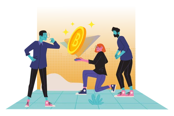 People exploring metaverse bitcoin technology  Illustration