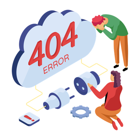 People facing error 404  Illustration