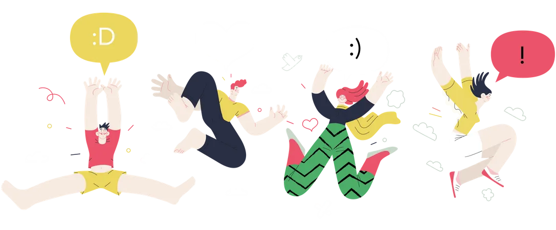 People feeling happy and jumping in the air  Illustration
