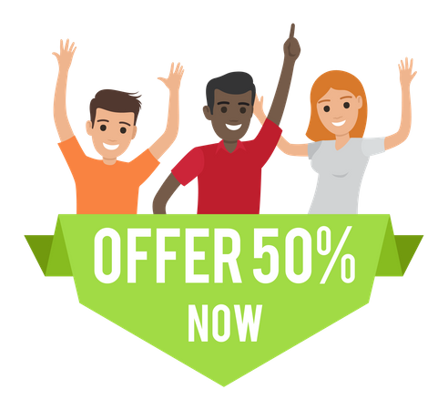 People feeling happy by discount  Illustration