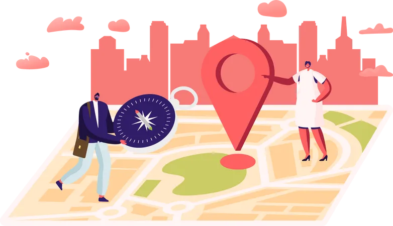 People fidning location  Illustration