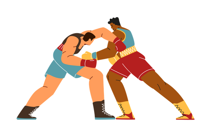 People fighting in boxing match  Illustration