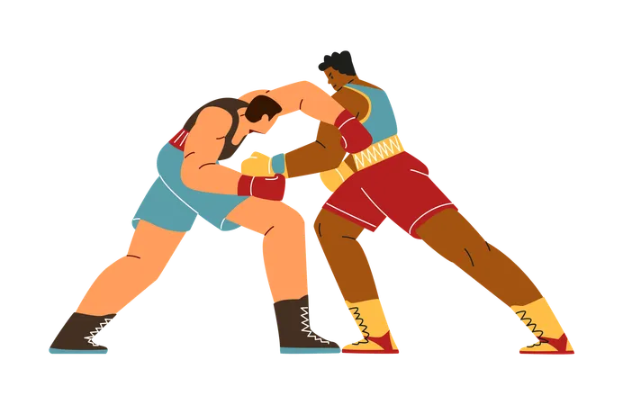 People fighting in boxing match  Illustration