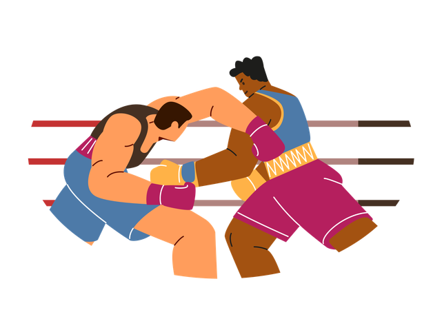 People fighting in boxing match  Illustration