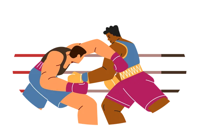 People fighting in boxing match  Illustration