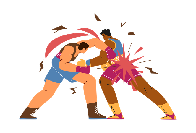 People fighting in boxing match  Illustration