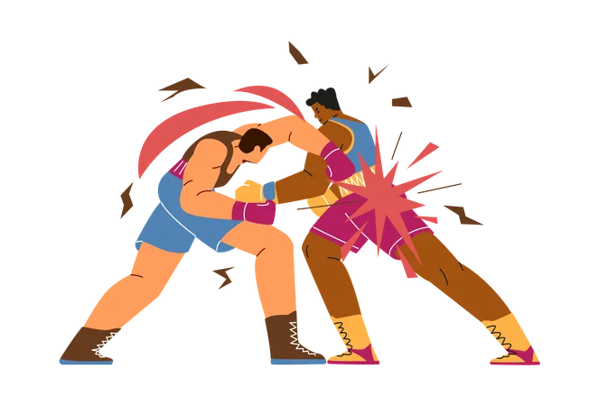 People fighting in boxing match  Illustration