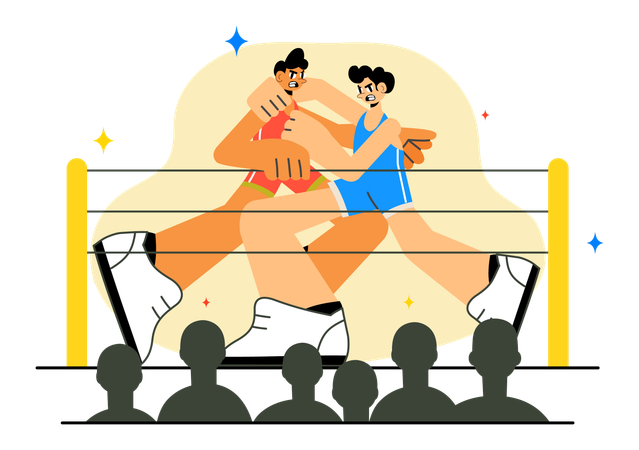 People fighting in boxing ring  Illustration