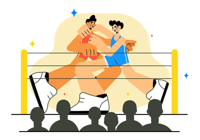 People fighting in boxing ring  Illustration