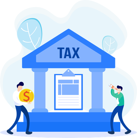 People filing tax with the bank  Illustration