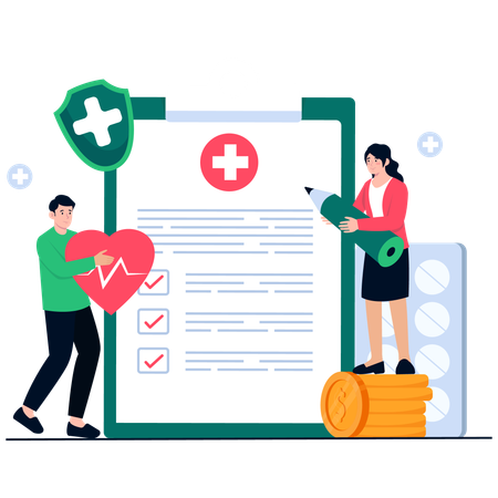 People filling health Insurance Application Form  Illustration
