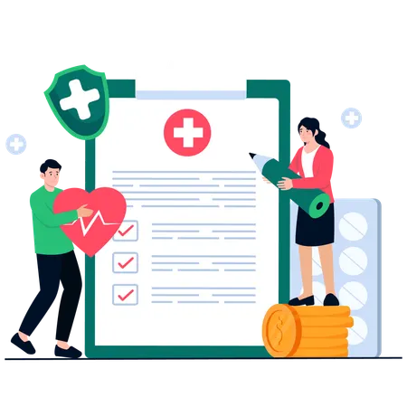 People filling health Insurance Application Form  Illustration