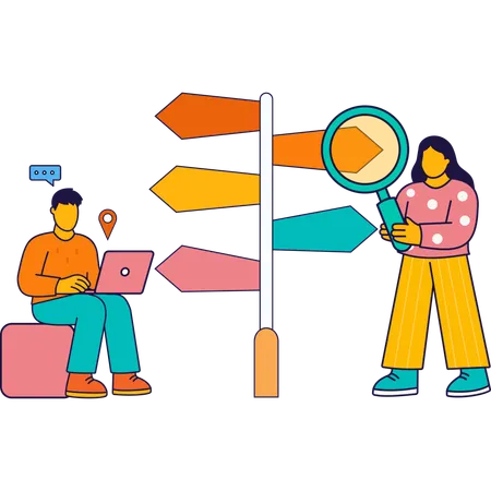 旅行先を探している男女  イラスト