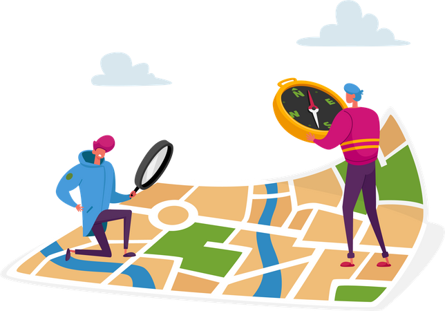 People finding location on online map  Illustration