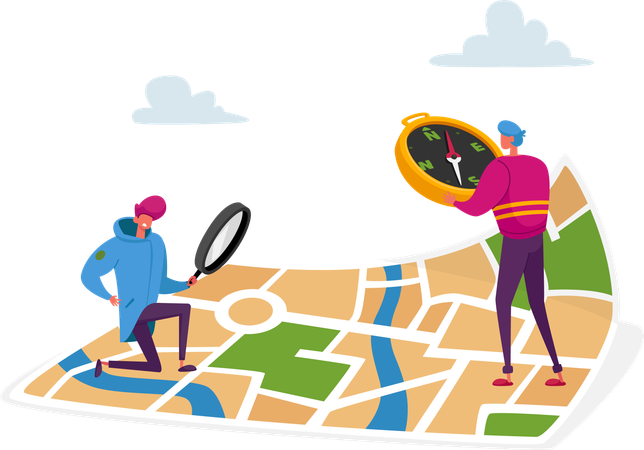 People finding location on online map  Illustration