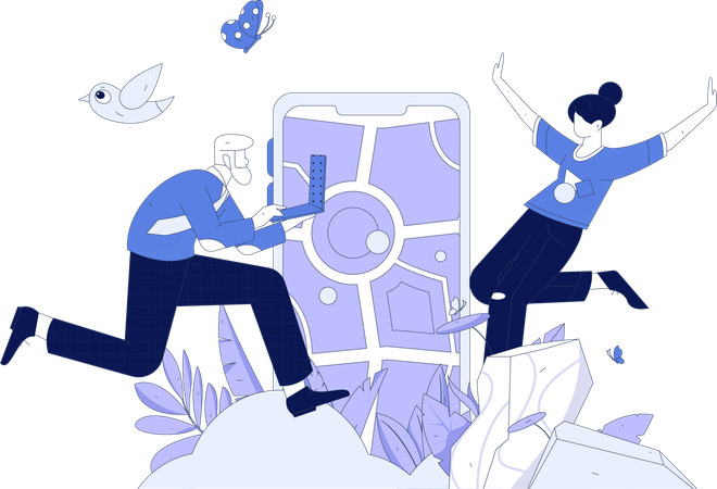 People finding location on online map  Illustration