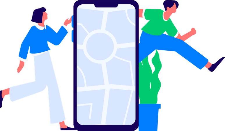 People finding location on online map  Illustration