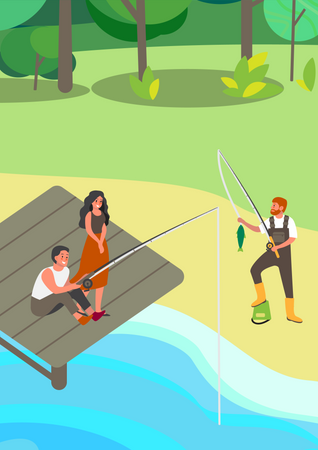People fishing in park Illustration